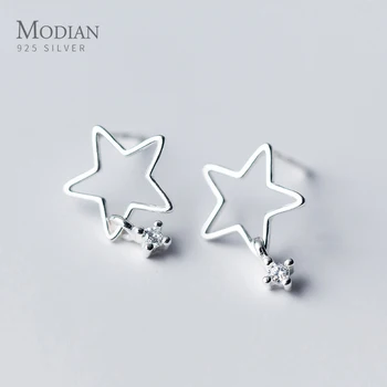 

Modian Dazzling Zircon Lovely Hollow Out Simple Star 925 Sterling Silver Stud Earring for Women Korea Style Fine Jewelry Bijoux