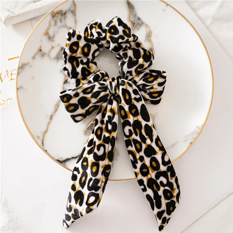New Fashion Woman Leopard Bow Hair Bands Elastic Loop Ponytail Ties Scrunchies Head Bands Head wear Hair Accessories