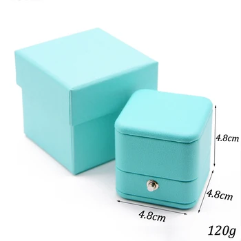 

Hot sale Romantic Blue Leather Jewelry Gift Box Ring Box Necklace Box Ring Packaging Storage Ring Organizer for Wedding Propose