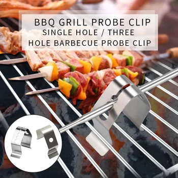 

New 1PC Stainless Steel BBQ Grill Clip Meat Thermometer Probe Clip Holder Temperature Readings BBQ Oven Grill Clip