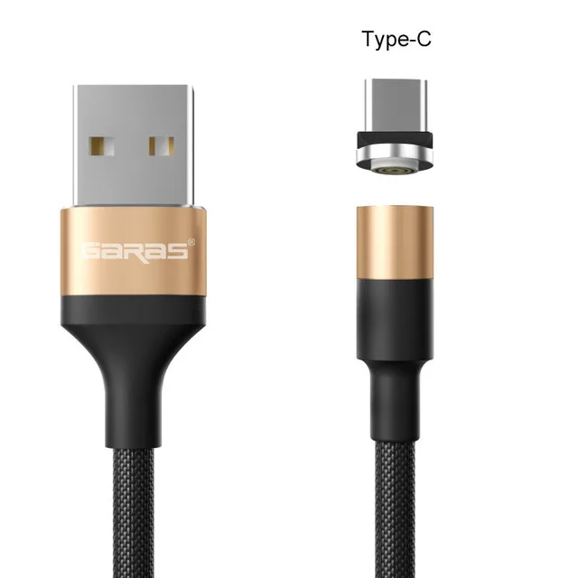 GARAS Magnetic USB Cable Adroid  Micro USB&Type C 3A Fast Charging Charger Data Cable QC3.0 Quick Charge Magnet Charger Cable gold type c cable