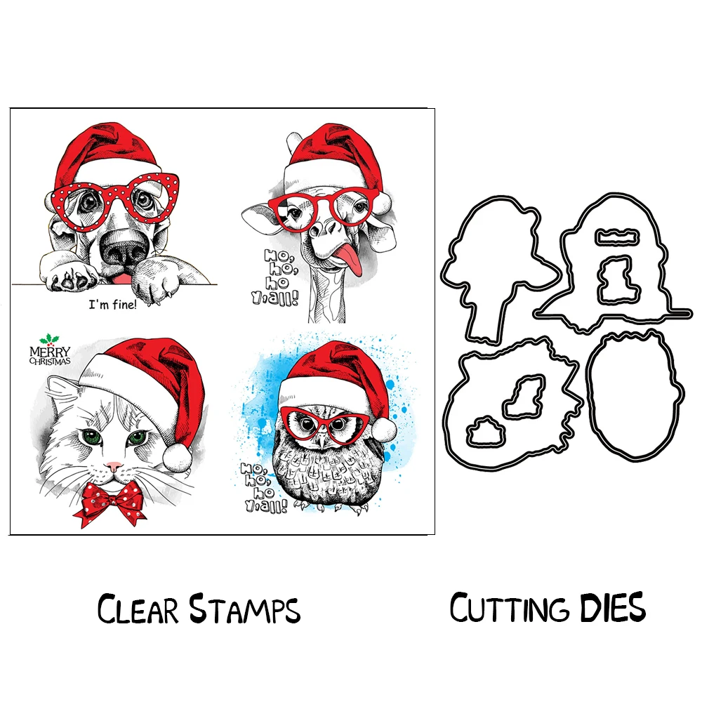 

AZSG Christmas Cute Animals Cutting Dies Clear Stamps For DIY Scrapbooking Decorative Card making Craft Fun Decoration Supplies