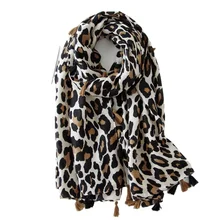 Classical Fashion Leopard Scarf Spring, Autumn and Winter Long Wild Style Ladies Korean Cotton and Linen Scarf Dual-use Shawl