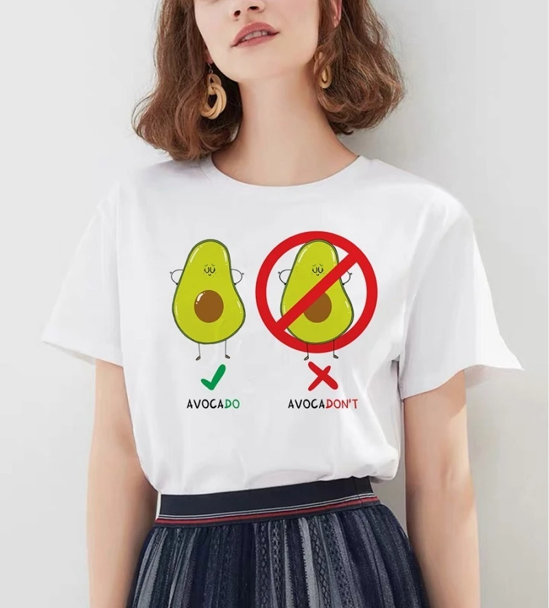 Kawaii/футболка с коротким рукавом и мультяшным авокадо, женская модная футболка, Harajuku, повседневная одежда с графическим рисунком, топы, женские футболки