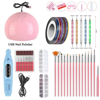 

45W UV Led Lamp Set with Nail Gel Polish Varnish Soak off Manicure Kit Cuticle Pusher Files Decorations Nail Art Tools