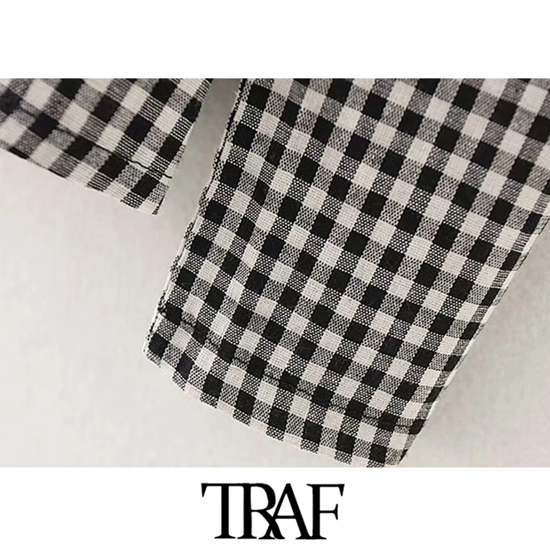 TRAF для женщин Элегантный галстук-бабочка пояса плед Блейзер Пальто Винтаж Мода Зубчатый воротник с длинным рукавом женская верхняя одежда шикарные топы