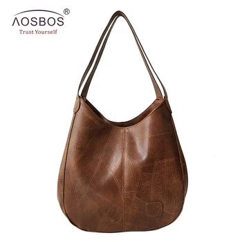 

Aosbos Women Soft PU Leather Handbags Brief Shoulder Bags 2020 Solid Large Capacity Luxury Vintage Tote Bag Design for Female