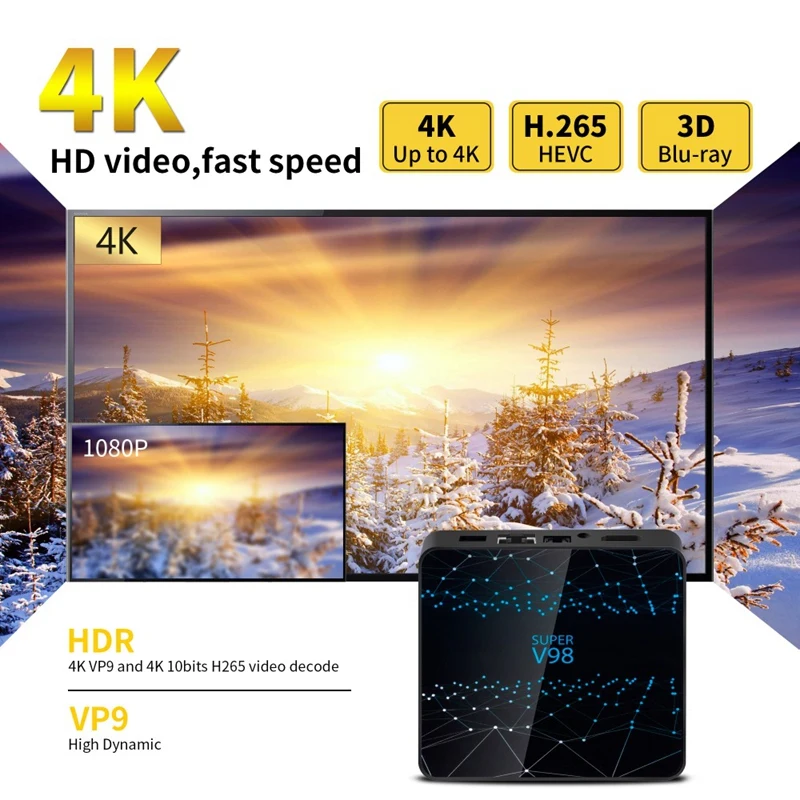 for Smart TV Box V98 RK3318 Ram 4GB Rom 32GB Android 9.0 Internet Media Player 2.4G WIFI Bluetooth Support 1080P 4K Media Player