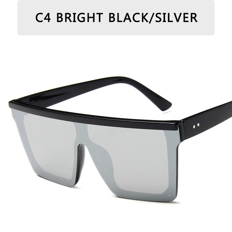  - Oversized Sunglasses Women Big Frame Square Flat Top Rivet Gradient Lens Sun Glasses Female Men Vintage Mirror Shades UV400