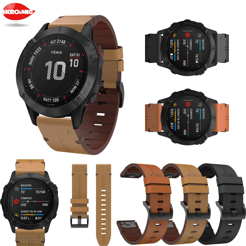 

Leather Watch Band Strap For Garmin Fenix 5 6 5X 6X Quick Fit Strap For Garmin Fenix 3 3HR 5X 5 Plus 6 Pro Forerunner 935 945
