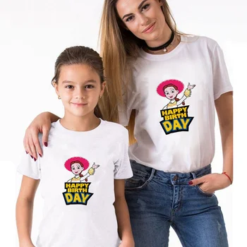 Mom and Child Clothes Cartoon Print Happy Birthday Toy Story Cowgirl Jessie T-shirt Aesthetic Art Adult Top Twin Sister Tshirt 1