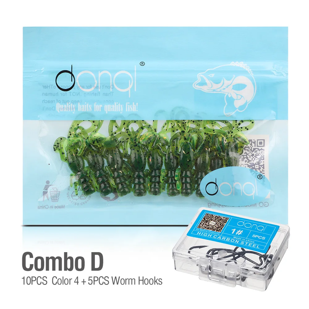 Combo D DONQL, 10 шт., мягкие силиконовые приманки для рыбалки, искусственный червь, 2 г, 50 мм, с рыбным запахом, Мягкая приманка, искусственные снасти, плавающая приманка - Цвет: Combo D