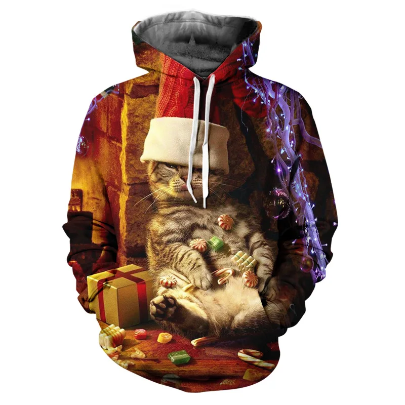 

3D Sweater for Men Women Christmas Kitten Cute Holiday Party Pullover Hoodie Warm Long Short Sleeves Men Sweater Couple Clothes