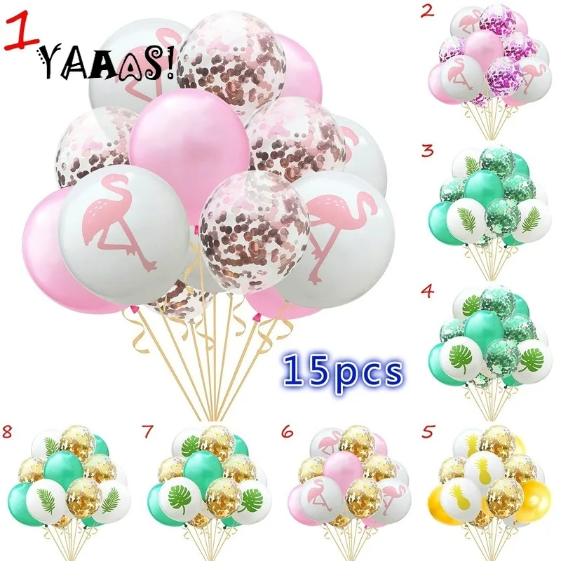 

15pcs/set Balloons Flamingo Turtle Back Leaf Pineapple Balloon Rose Gold Confetti Balloon Combination Hawaiian Party Decoration