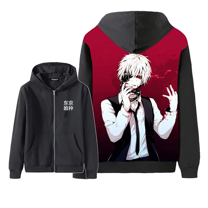 Одежда с надписью «Tokyo Ghoul Толстовка Аниме Косплей Ken kaneki черного цвета на молнии с капюшоном куртка пальто Свитшот