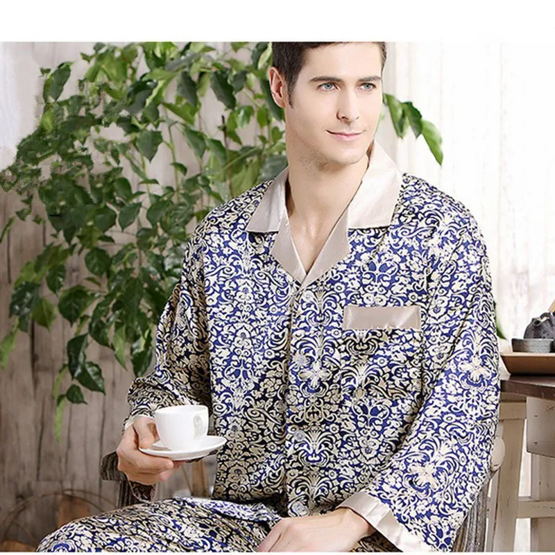Men Pajamas Sets Cozy Soft Long-sleeved Tops+ Trousers Two Pieces Sleepwear Set Plus Sizesilk Pajamas for Men Home Clothes Bts - Цвет: 5