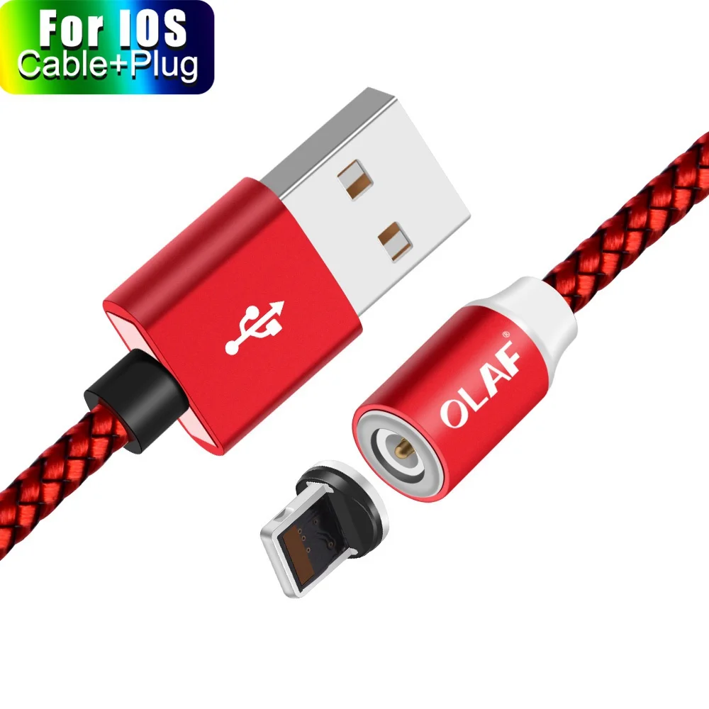 OLAF светодиодный магнитный кабель и кабель Micro USB и кабель usb type C 2.4A Быстрая зарядка USB C магнитное зарядное устройство для Iphone X samsung S10 - Цвет: For IOS Cable