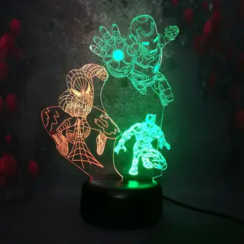 

Mixed 7 Color Change 3D LED Plug Energy Saving Lamp DC Hot Marvel Movie Character Ironman Spiderman Black Panther RGB Lava Light