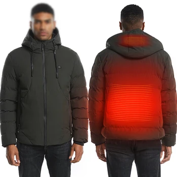

Men Outdoor Warm USB Powered Soft Wadded Jacket Hooded Winter Washable Heating Long Sleeve Zipper Waterproof Skiing