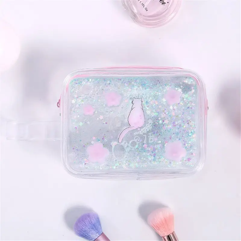C Прозрачный чехол Kawaii Sakura Cat для девочек, косметички для макияжа, пенал - Цвет: C