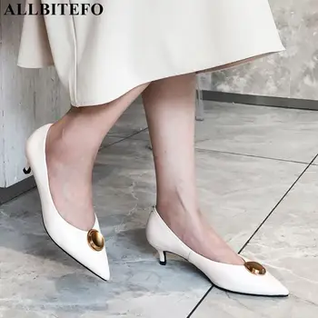 

ALLBITEFO fashion retro full genuine leather sexy high heel shoes office ladies shoes brand women high heel shoes women heels