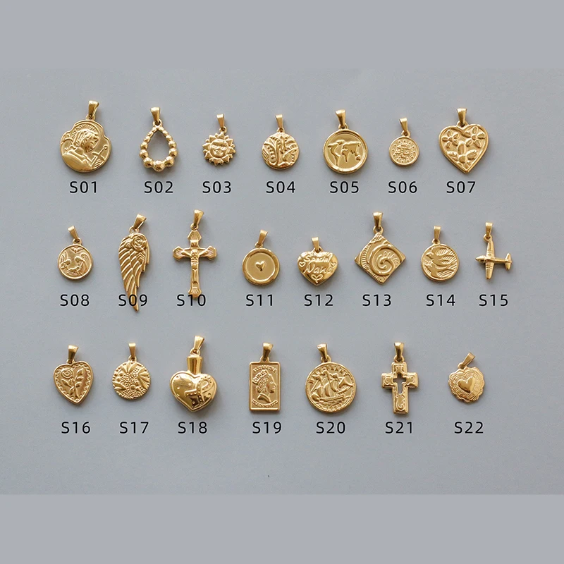 E.B.belle DIY Jewelry Stainless Steel Gold Plated Casting Vintage Flower Sun Earth Heart Cross Portrait Pendants Charms
