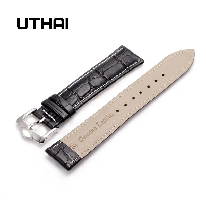 UTHAI Z20 кожаный ремешок для часов с узором «крокодиловая кожа» ремешок 14 мм 16 мм 18 мм 20 мм 22 мм 24 мм серебристая металлическая пряжка застежка для женщин и мужчин ремешок для часов