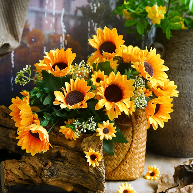 1pc Bouquet di fiori artificiali di girasole per decorazioni floreali per  la casa fai da te ornamenti decorazione della festa nuziale fiori finti -  AliExpress