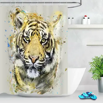 

Bathroom Waterproof Polyester Watercolor Tiger Wild Animal Shower Curtain