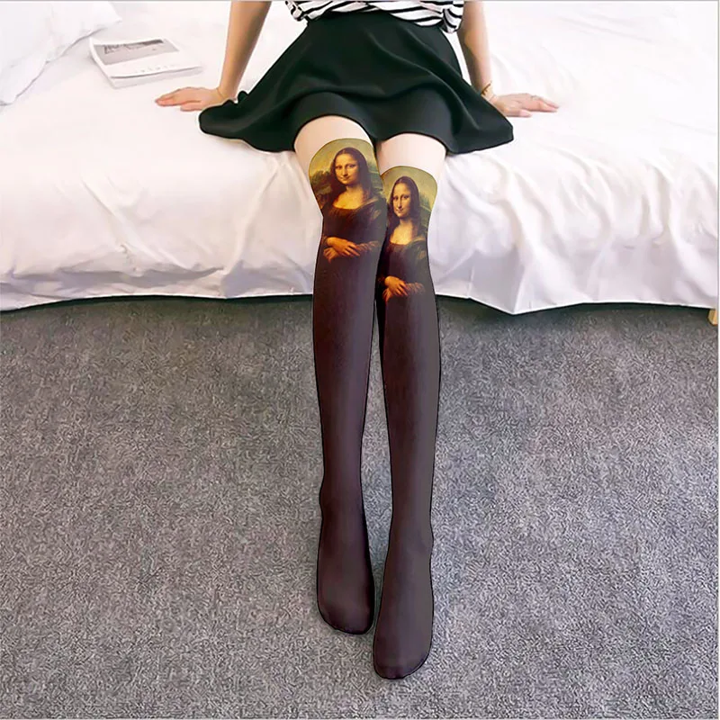 New Oil Painting Printed Long Socks Women Thigh High Socks Over The Knee Stockings Japanese Lolita Knee High Socks For Girls