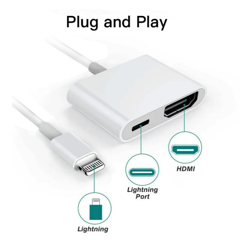 

1080P HDMI Cable Adapter for Apple lightning port 8 Pin to HDMI Digital Audio&VideoConverter for hdmi iPhone IPad iOS 11 10