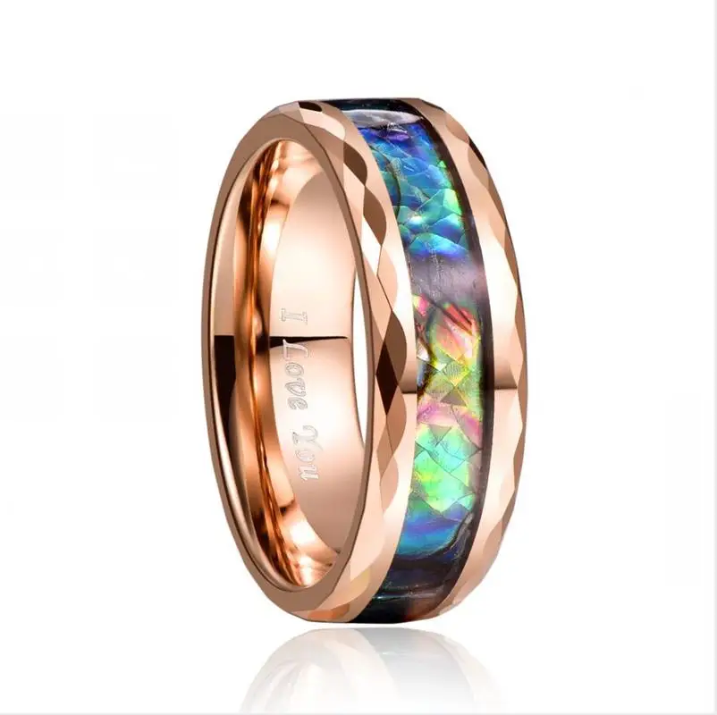 8 мм Ros Золотое кольцо с гравировкой Love You Boho Abalone из вольфрамовой стали круглое кольцо Hombre