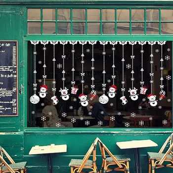 

Merry Christmas Snowflake Snowman Ball Stocking Wall Sticker Window Glass Christmas Decor For Wall 2021 Happy New Year Stickers