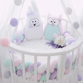 

2.2M Length Newborn Baby Bed Bumper Pure Weaving Plush Knot Crib Bumper Kids Bed Baby Cot Protector Baby Room Decor