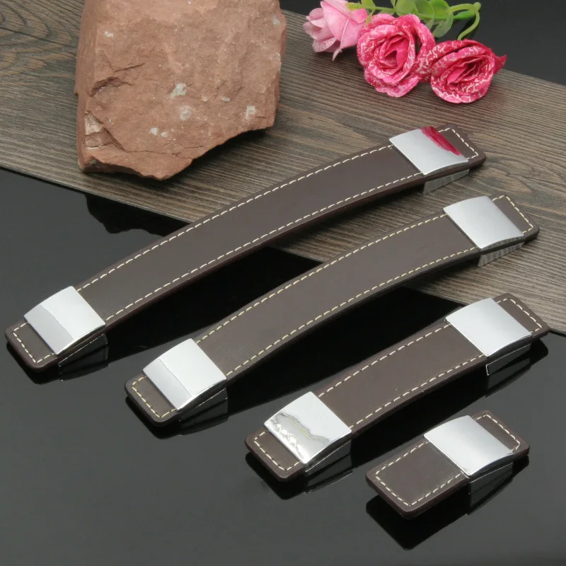 

Cupboard Drawer Wardrobe Leather Pull Chinese Style Modern Minimalist Thick Box Brown Zinc Alloy Handle