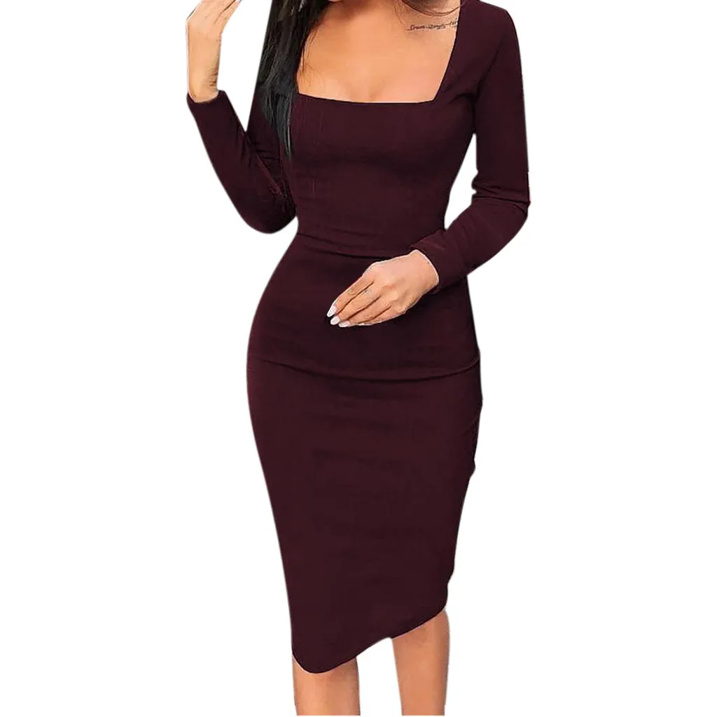 square neck midi dress with sleeves