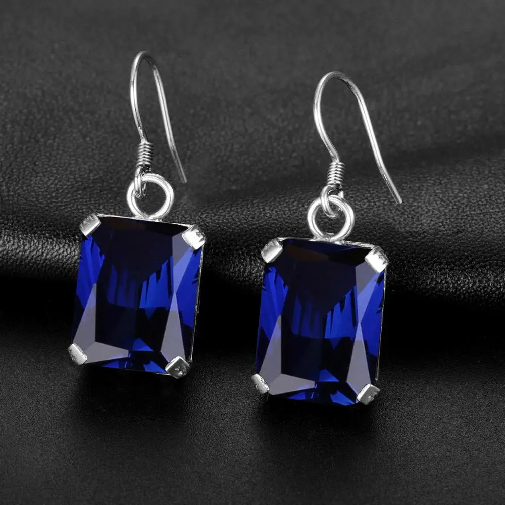 Женские серьги из серебра 100% пробы с синим сапфиром|Серьги-подвески| |