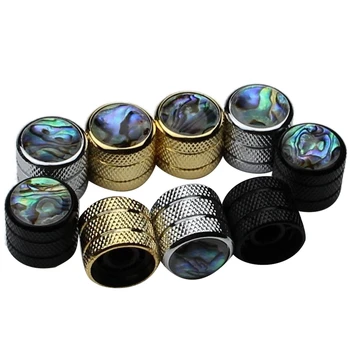 

9Pcs Electric Guitar Bass Tone and Volume Metal Dome Control Abalone Knob Inlay Volume Tone Knobs Potentiometer Cap