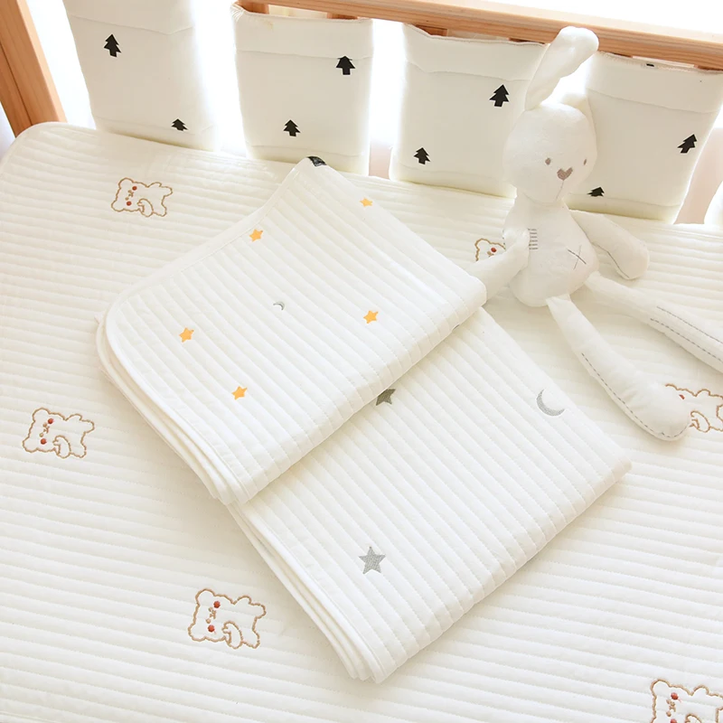 Korean Baby Cot Crib Quilted Sheet Cotton Bear Star Lemon Balloon Embroidered Kids Infant Children Toddler Sheets Bed Linen