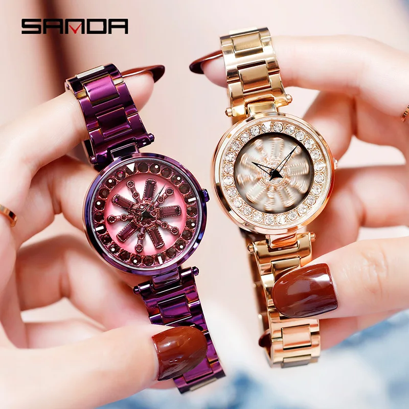 

SANDA New Style Quartz Watch Fortunes Steel Case Hollow out Diamond Set Ladies' Watch Casual Waterproof Steel Watch