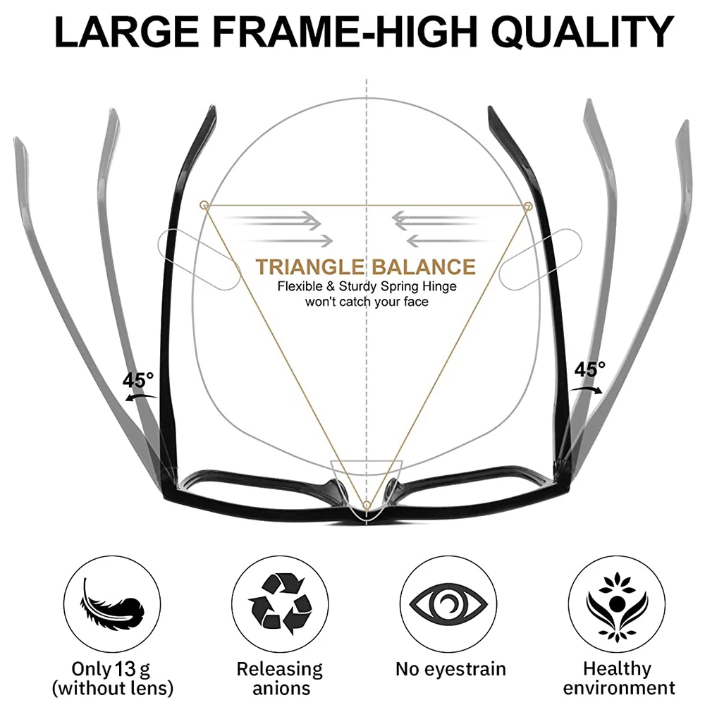 Men's Large Square Blue Light Blocking Reading Glasses - Anti-Glare Optical Computer Eyewear