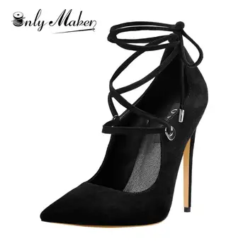 

Onlymaker Women's Pointed Toe High Heels Stiletto Sandals Ladies Suede Ankle Buckle Strap Party Dress Shoes US5-US15