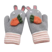 Детские зимние перчатки; Детские Зимние перчатки с рогами; милый топ с кроликом; полосатые перчатки с принтом редиски; детские перчатки; варежки