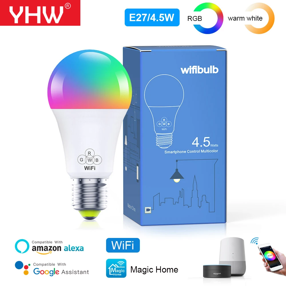 Smart WIFI bulb 4.5W RGBW E27-Compatible with Alexa and Google Devices 
