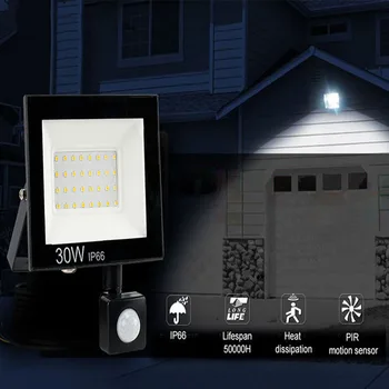 

LED Flood Light 10W 20W 30W 50W AC220V Floodlights Lamp IP66 Waterproof Projector Outdoor garden Sport Light PIR Motion Sensor