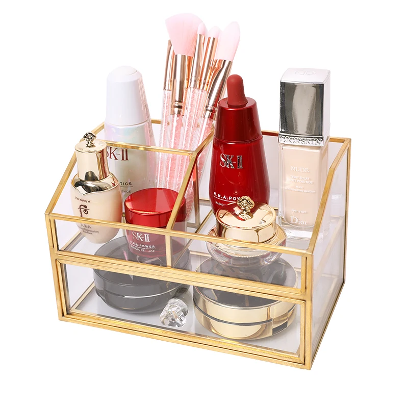 Nordic Glass Cosmetic Organizer Bathroom Perfume Nail polish Lipstick Storage  Drawer Case Dust-proof Makeup Storage Tools