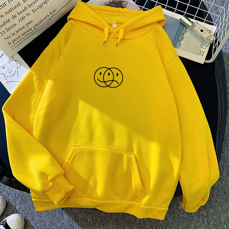 matching hoodies Autumn and Winter Candy-Colored Sweatshirt Smiley Face Crying Face Printing Pattern Hooded  Winter Tops for Women 2020 Fall vintage sweatshirts