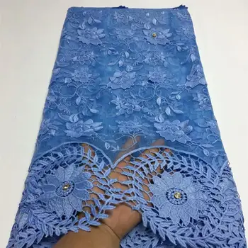 

African Lace Fabric Embroidered Nigerian Guipure for Wedding High Quality 2020 French Tulle Lace Fabric with Stones 5 Yards
