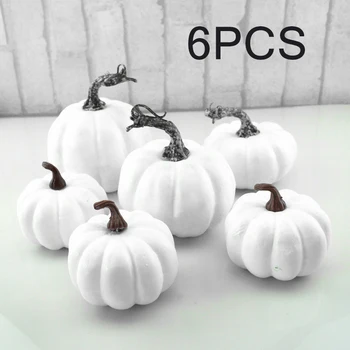 

6/12 × Halloween White Artificial Pumpkins Harvest Fall Thanksgiving Home Decor