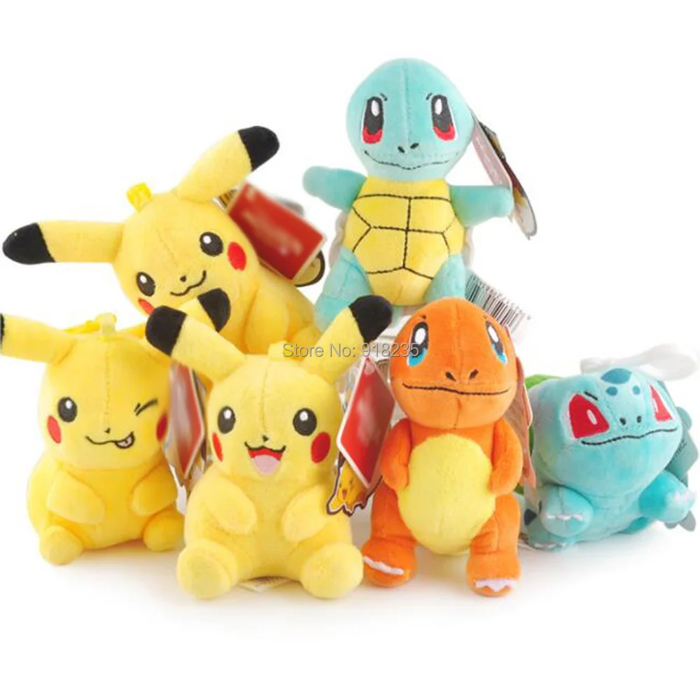 20/лот 9 видов стилей подлинный Пикачу Snorlax Charmander Squirtle wobbuffet Bulbasaur 10 см плюшевый брелок клип мягкие игрушки